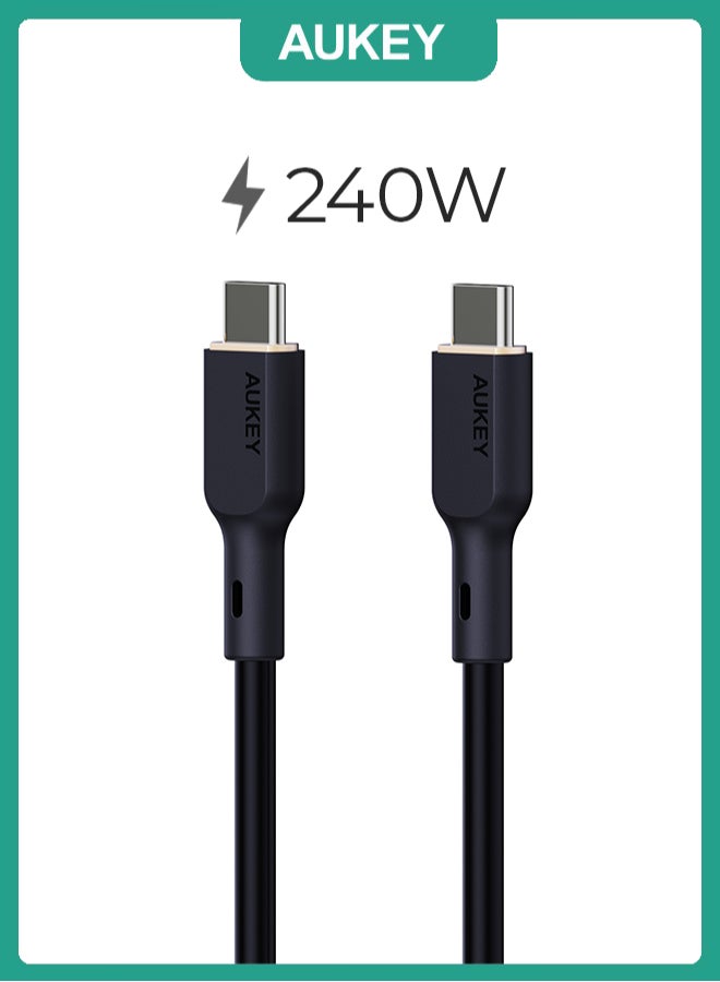 Aukey 1M 240W Silicone USB C to USB C Cable - Black - Image 1
