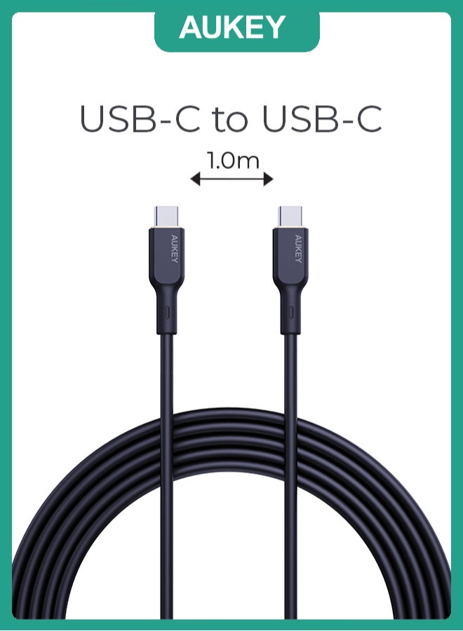 Aukey 1M 240W Silicone USB C to USB C Cable - Black - Image 2