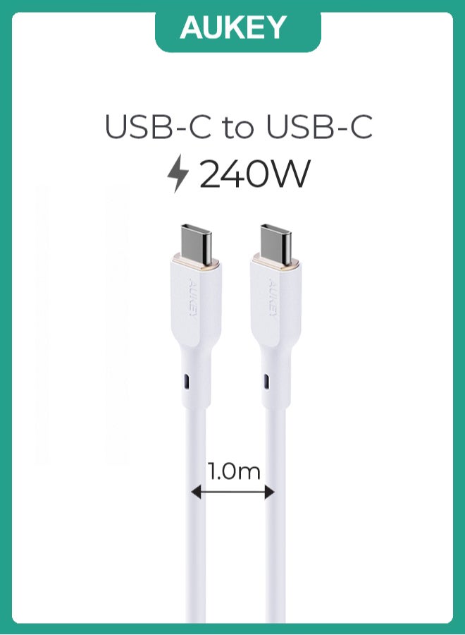 Aukey 1M 240W Silicone USB C to USB C Cable - White - Image 1