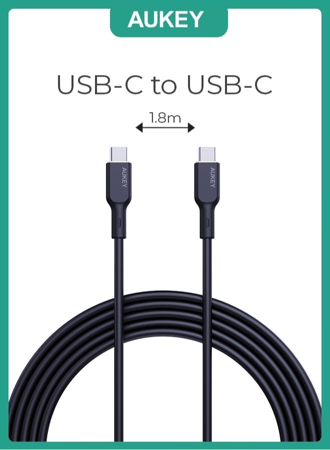 Aukey 1.8M 240W Silicone USB C to USB C Cable - Black - Image 2