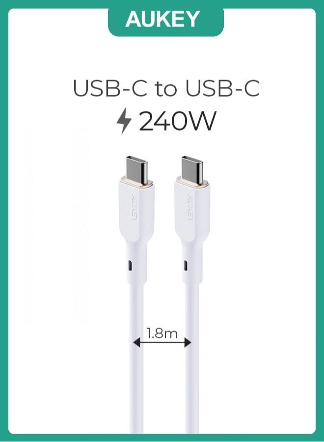 Aukey 1.8M 240W Silicone USB C to USB C Cable - White - Image 1