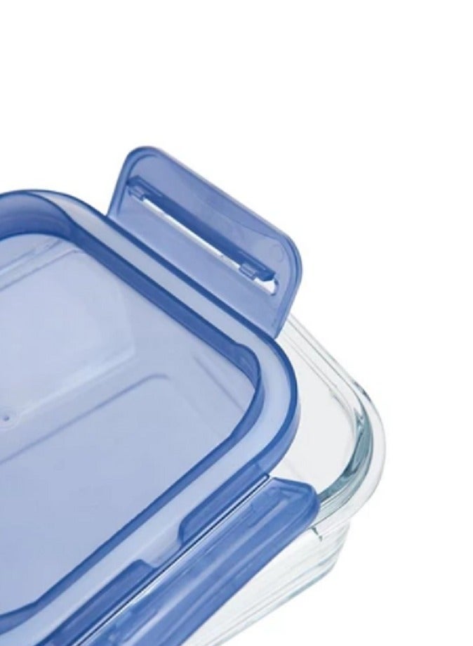 باساباتشي حاوية طعام زجاجية لوكي لوك، 365 مل، غطاء أزرق، قابلة للتكديس، ارتفاع 52 مم، 99X133 مم - Image 3