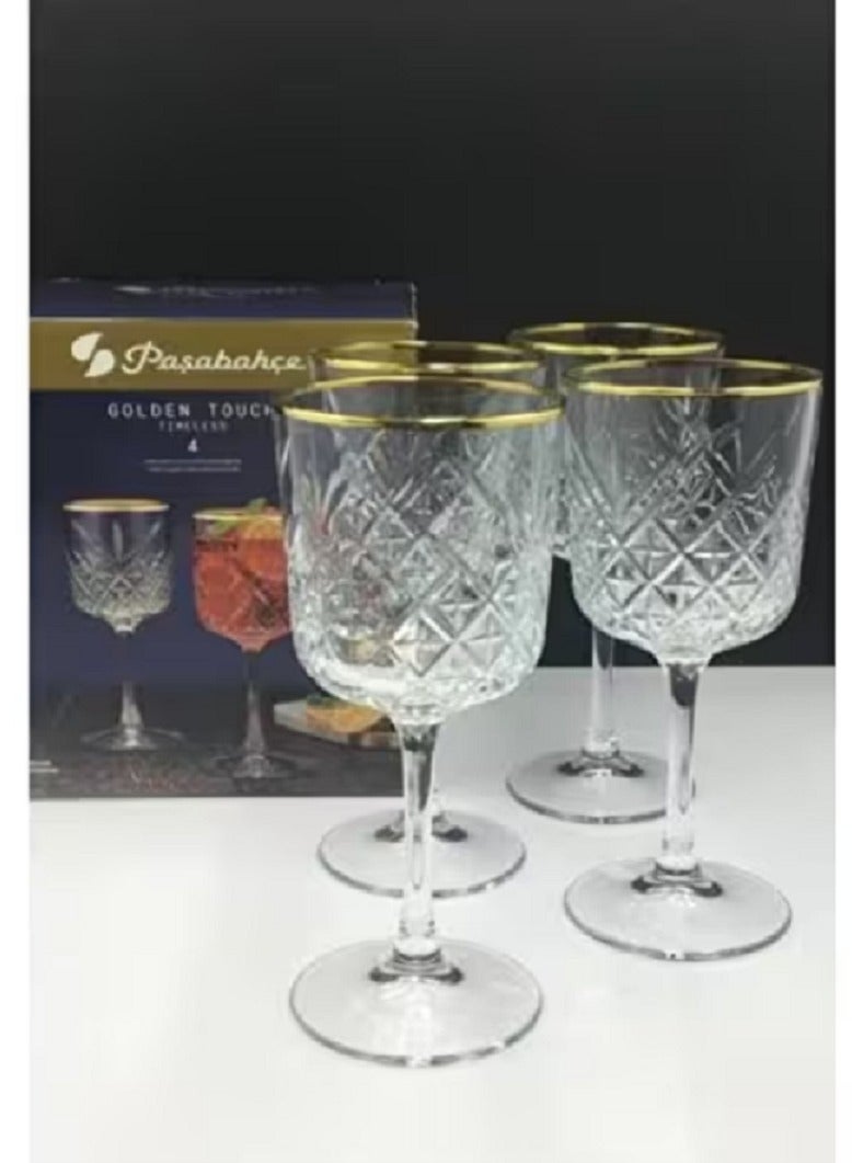 Pasabahce 4 Pieces Timeless Golden Touch Red Wine Coupe Set 330 Ml, 195 Mm Height, 97.5 Mm DiameterAnd Gold Line Clear - Image 3