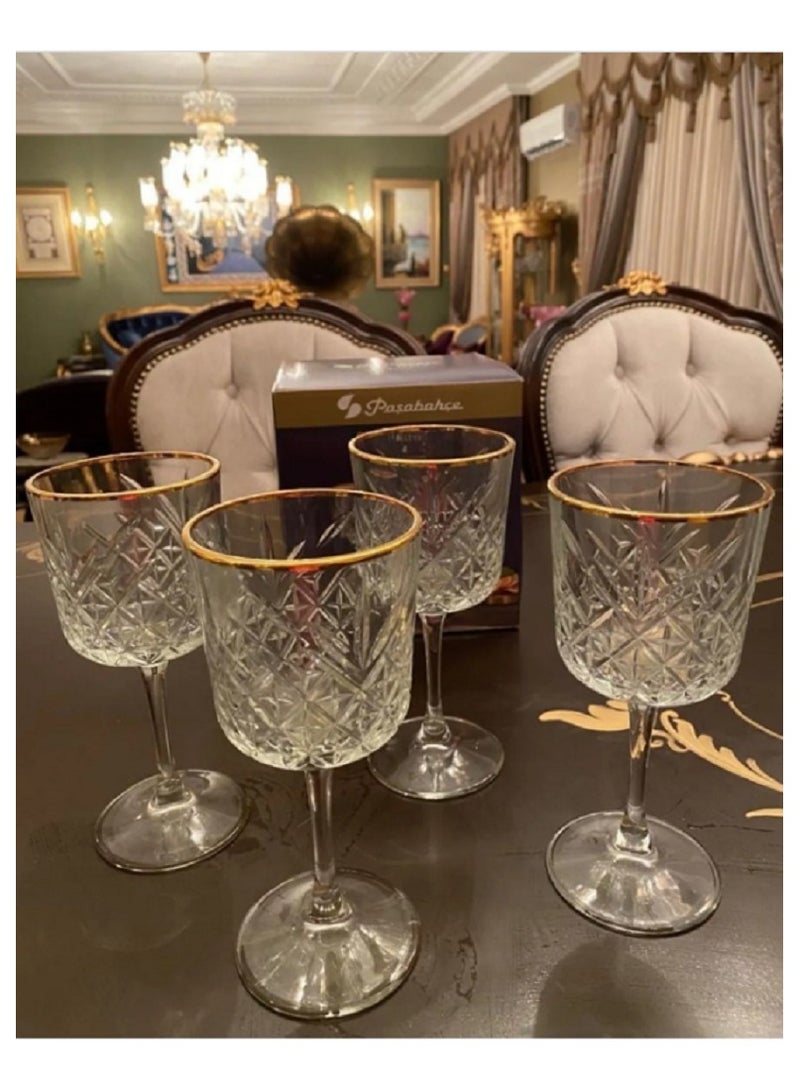 Pasabahce 4 Pieces Timeless Golden Touch Red Wine Coupe Set 330 Ml, 195 Mm Height, 97.5 Mm DiameterAnd Gold Line Clear - Image 4