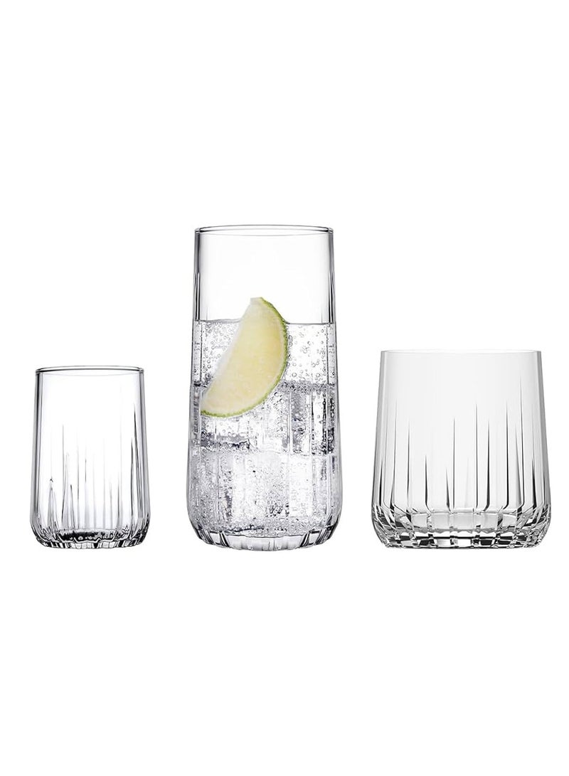 Pasabahce 18 Pieces Nova Tumbler Set 6 Pieces Long Drink Glass 360 Ml, 6 Pieces Whisky Glass 315 Ml, 6 Pieces Liqueur Glass 135 Ml Clear - Image 1