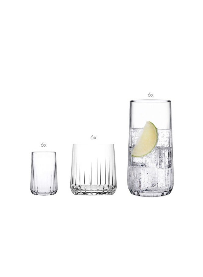 Pasabahce 18 Pieces Nova Tumbler Set 6 Pieces Long Drink Glass 360 Ml, 6 Pieces Whisky Glass 315 Ml, 6 Pieces Liqueur Glass 135 Ml Clear - Image 2