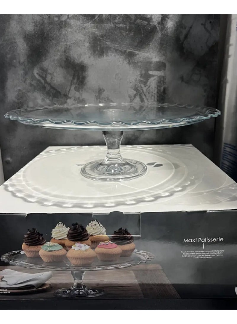 باساباتشي - Maxi Patisserie Footed Glass Serving Plate, 370 Mm Diameter, 117 Mm Height - Image 1