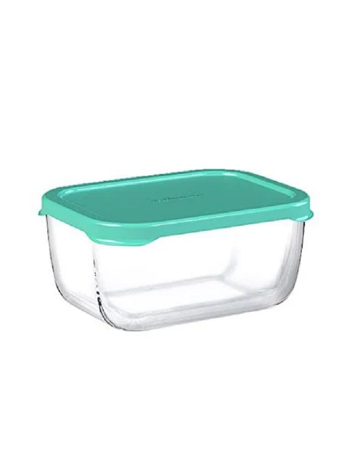 باساباتشي حاوية طعام زجاجية سنوبوكس، 790 مل، غطاء أخضر، ارتفاع 62.5 مم، 108X158 مم