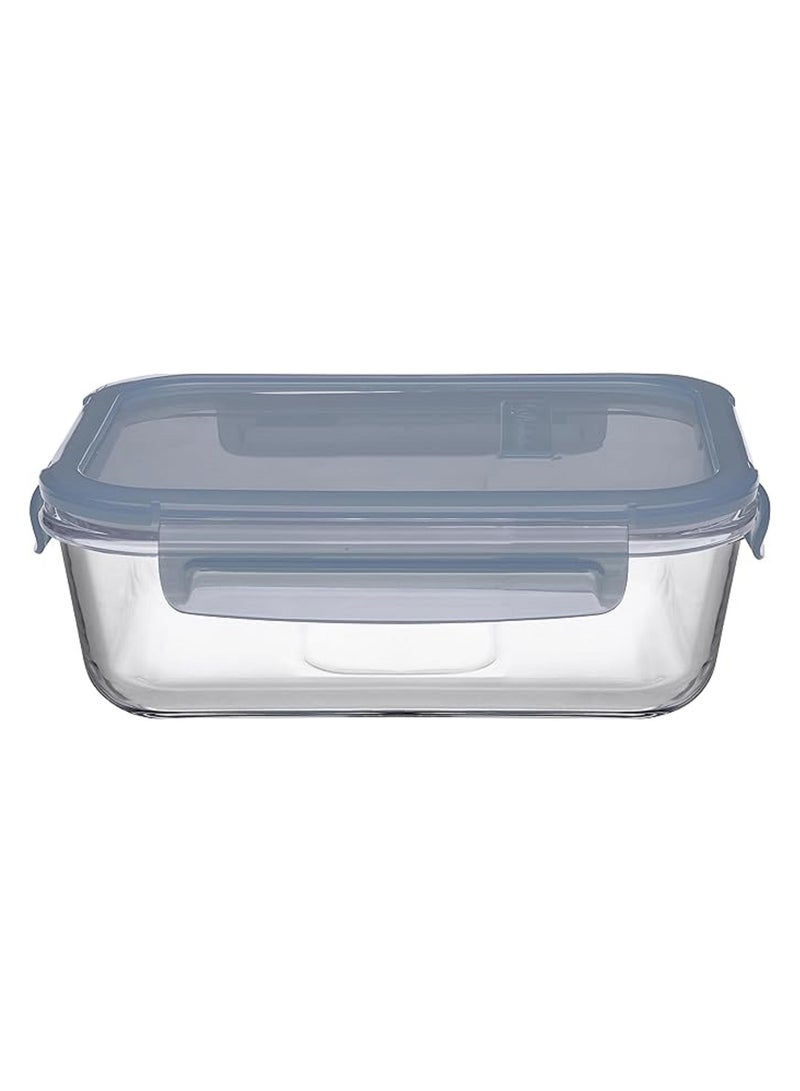 باساباتشي Lockie Lock Glass Food Container, 640 Ml, Blue Lid, Stackable, 52 Mm Height, 171X126 Mm Green - Image 1