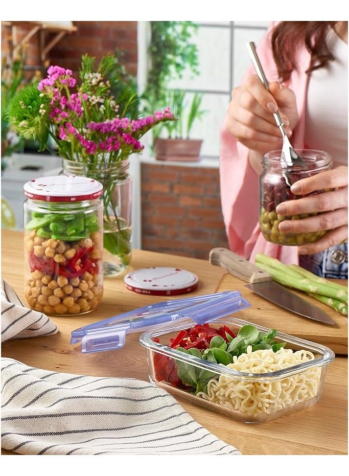 باساباتشي Lockie Lock Glass Food Container, 640 Ml, Blue Lid, Stackable, 52 Mm Height, 171X126 Mm Green - Image 3