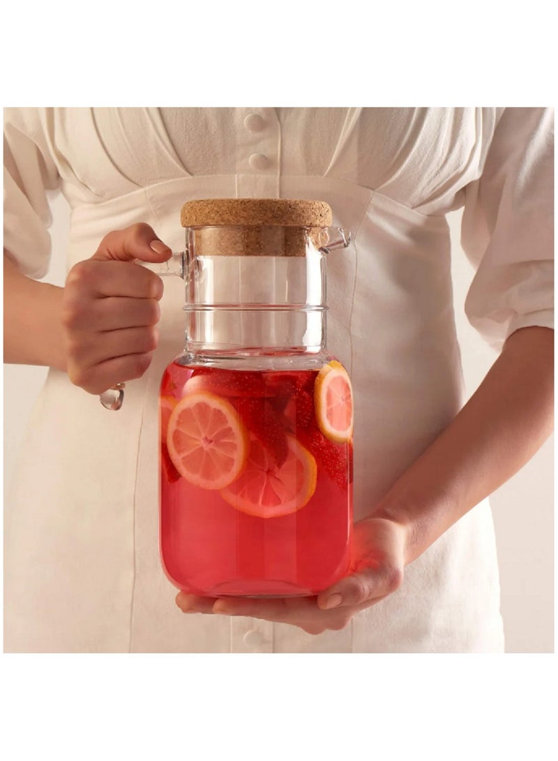 باساباتشي - Hoop Glass Jug With Cork Lid, 1500 Ml, 224 Mm Height, 103 Mm Diameter Clear - Image 1