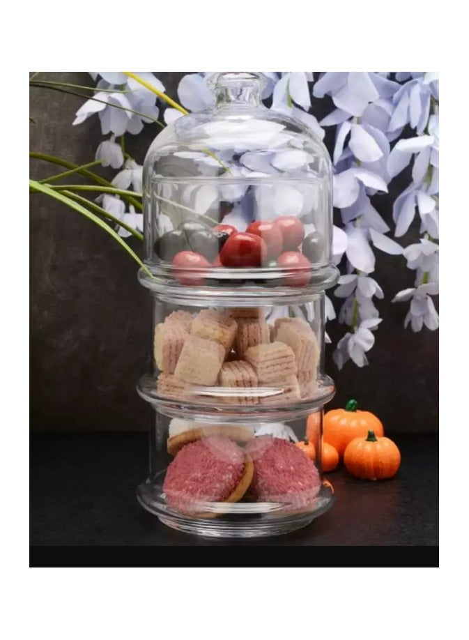 باساباتشي - 3-Layer Villa Patisserie Glass Service Bowl And Dome, 3X505 Ml, 261 Mm Height, 94 Mm Diameter - Image 1