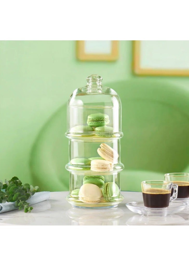 باساباتشي - 3-Layer Villa Patisserie Glass Service Bowl And Dome, 3X505 Ml, 261 Mm Height, 94 Mm Diameter - Image 1