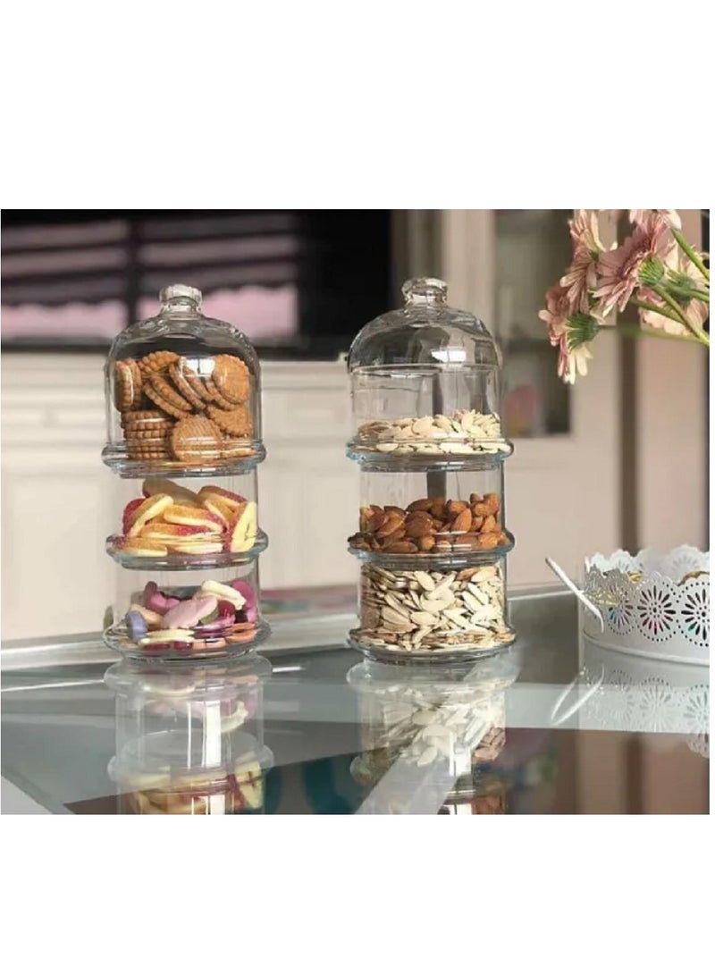 باساباتشي - 3-Layer Villa Patisserie Glass Service Bowl And Dome, 3X505 Ml, 261 Mm Height, 94 Mm Diameter - Image 1