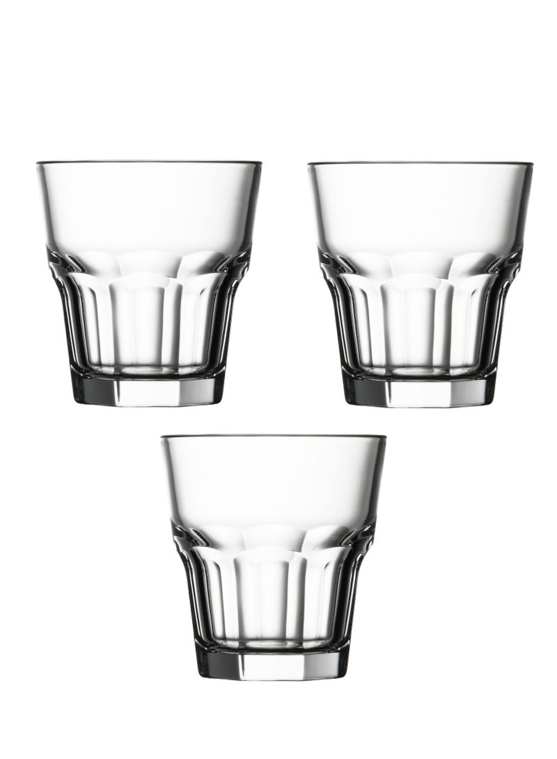 باساباتشي 3 Pieces Casablanca Whisky Glass Set 265 Ml, 91.5 Mm Height, 86 Mm Diameter, Fully Tempered Clear - Image 1
