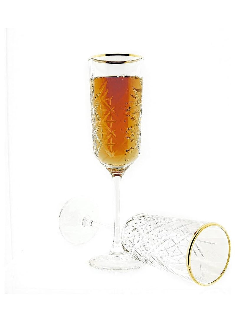 Pasabahce 4 Pieces Timeless Golden Touch Champagne Flute Set 175 Ml, 225 Mm Height, 60 Mm DiameterAnd Gold Line Clear - Image 2