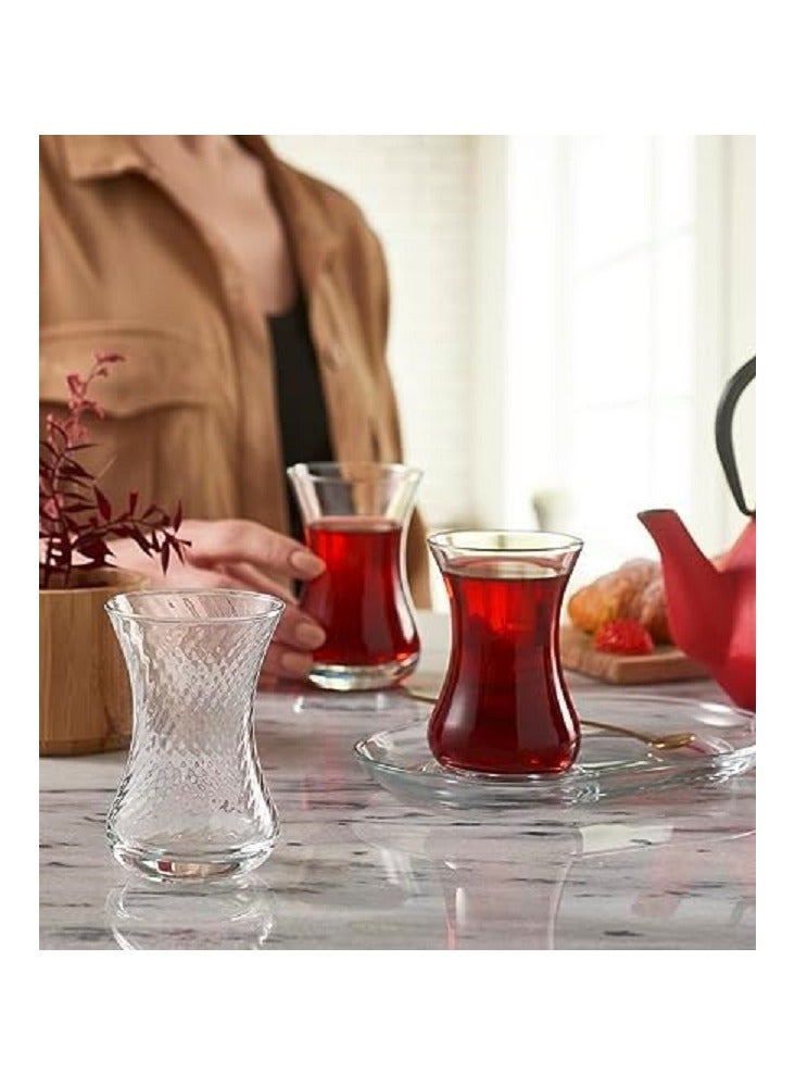 Pasabahce 6 Pieces Ince Belli Tea Cup Set Optical Design, 125 Ml Clear - Image 4