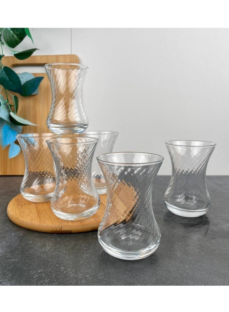 Pasabahce 6 Pieces Ince Belli Tea Cup Set Optical Design, 125 Ml Clear - Image 3