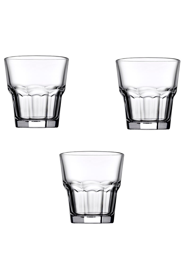 باساباتشي طقم كؤوس ويسكي كازابلانكا 3 قطع سعة 245 مل، ارتفاع 89 مم، قطر 84 مم، مقسّى بالكامل - Image 1