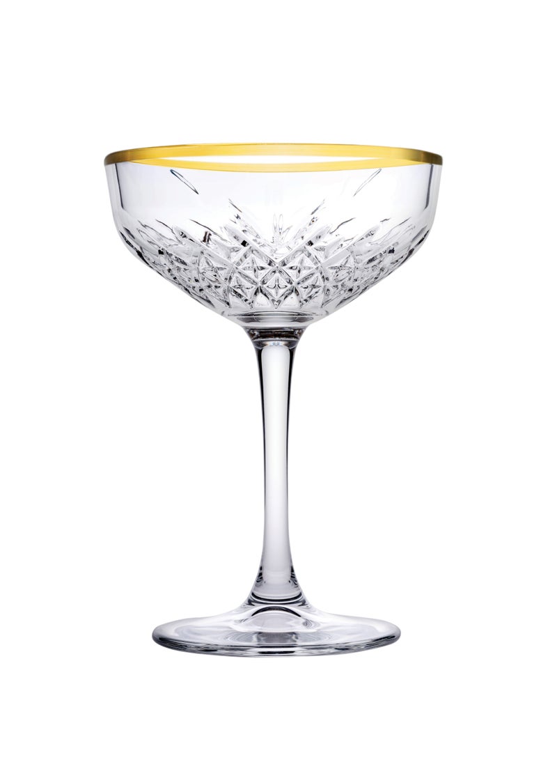 باساباتشي 4 Pieces Timeless Golden Touch Champagne Coupe Set 255 Ml, 157 Mm Height, 110 Mm DiameterAnd Gold Line Clear  - Image 1