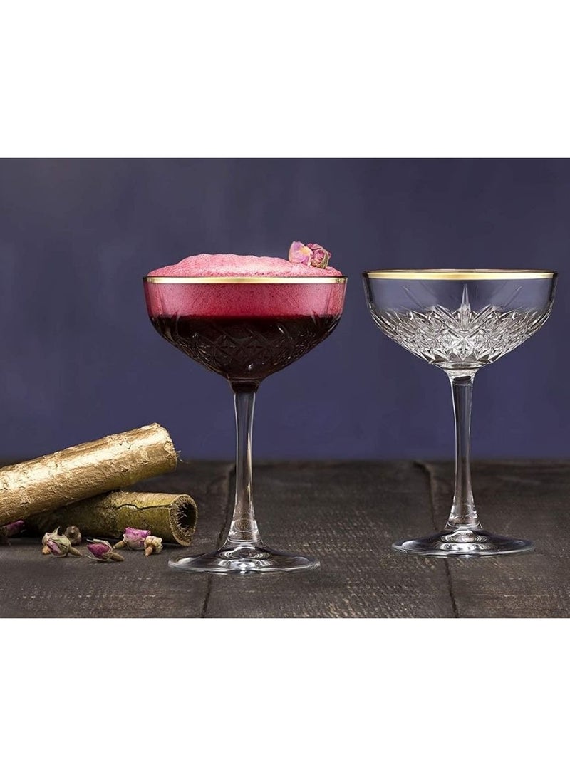 باساباتشي 4 Pieces Timeless Golden Touch Champagne Coupe Set 255 Ml, 157 Mm Height, 110 Mm DiameterAnd Gold Line Clear  - Image 4