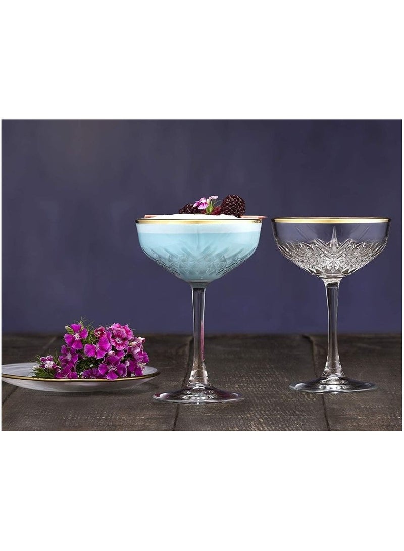 باساباتشي 4 Pieces Timeless Golden Touch Champagne Coupe Set 255 Ml, 157 Mm Height, 110 Mm DiameterAnd Gold Line Clear  - Image 3