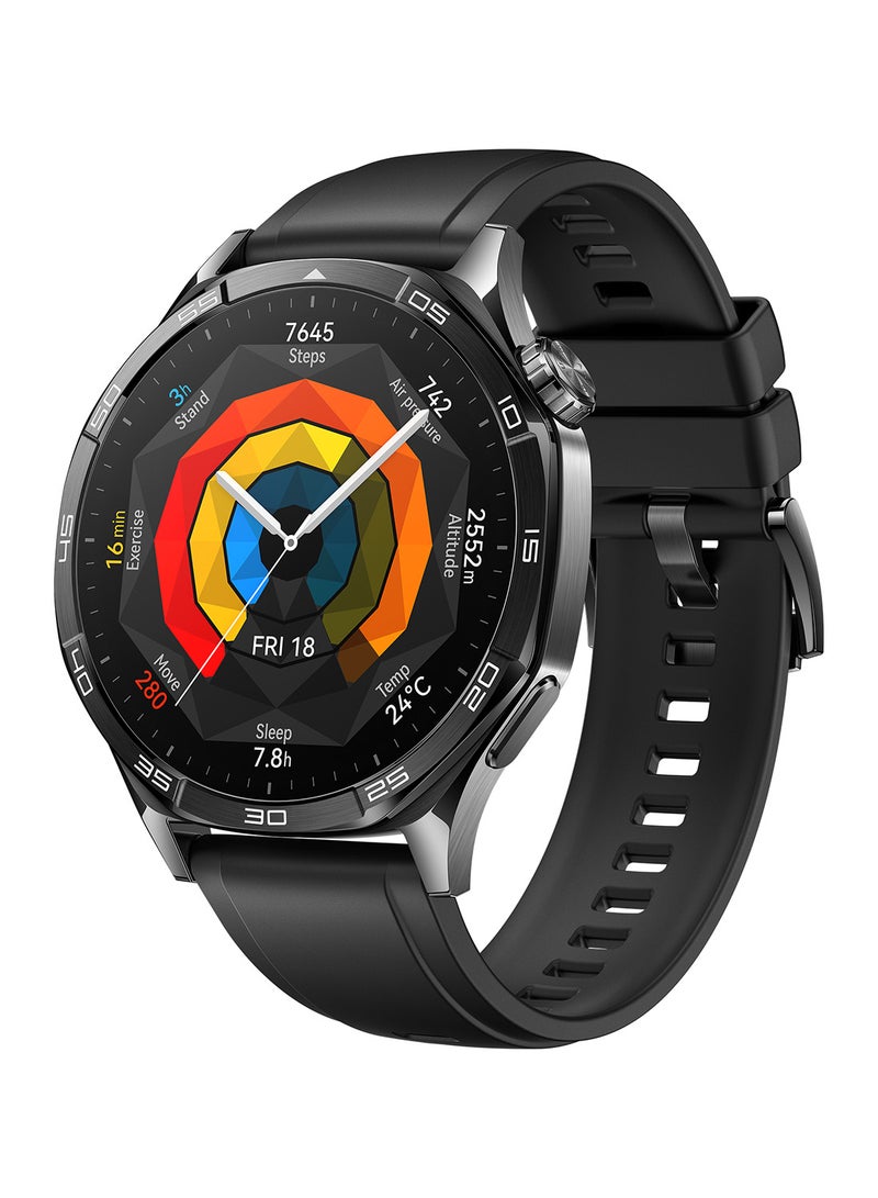 HUAWEI Watch GT 5 46mm Smartwatch, up to 14 Days Battery Life, All-new Running and Cycling Experience, Sharp-Edged Design Watch, Health Tracking, Compatible with iOS and Android - Fluoroelastomer Strap Black - Image 1
