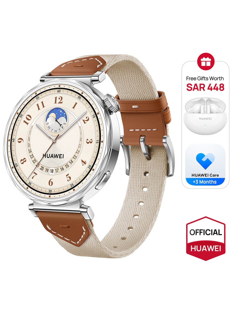 HUAWEI - WATCH GT 5 41mm Smartwatch, up to 7 Days Battery Life, All-new Running and Cycling Experience, Sharp-Edged Design, iOS and Android + FreeBuds 5i Earbuds and Extra 3 Months Warranty Brown - Image 1