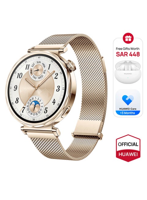 WATCH GT 5 41mm Smartwatch, up to 7 Days Battery Life, All-new Running and Cycling Experience, Sharp-Edged Design, iOS and Android + FreeBuds 5i Earbuds and Extra 3 Months Warranty Gold