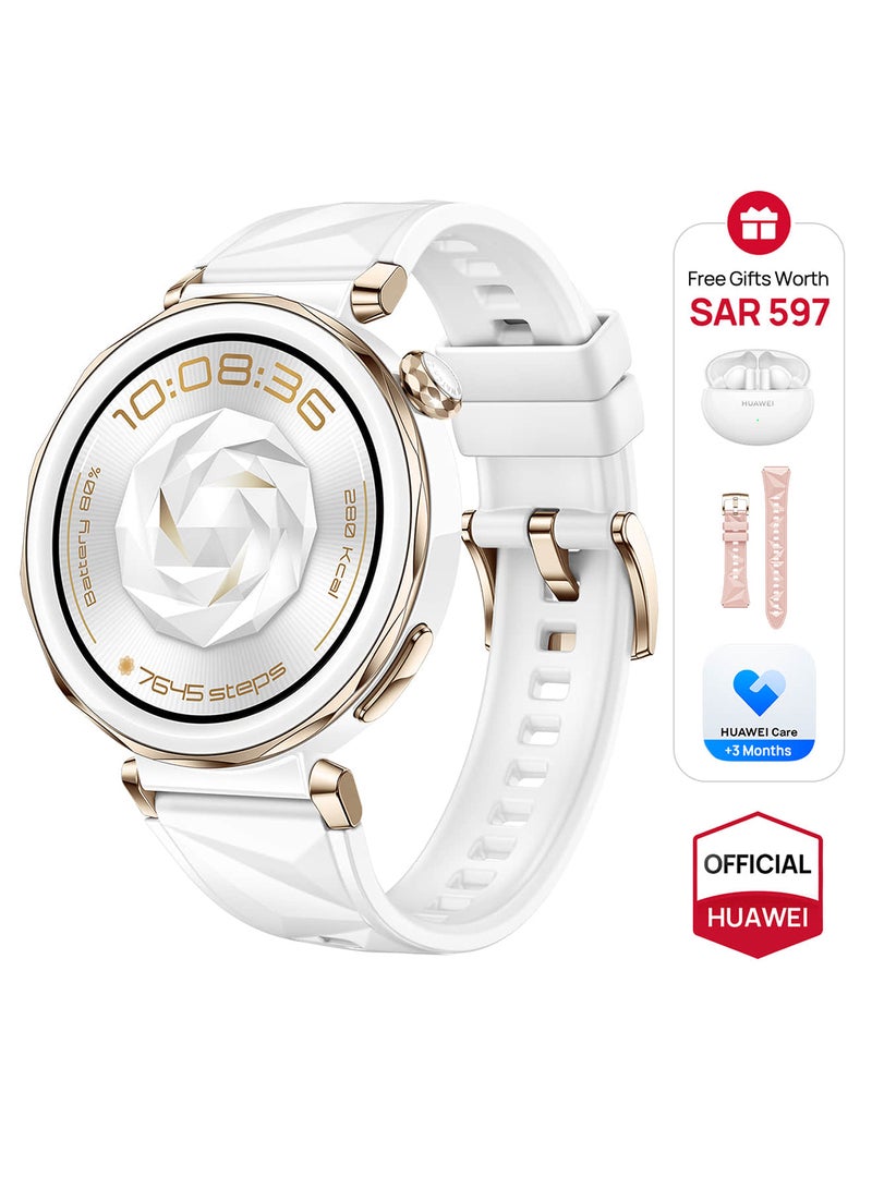 HUAWEI WATCH GT 5 Pro 42mm Smartwatch, Sharp-Edged Design Watch, up to 7 Days Battery Life, Pro-level Sports, iOS and Android + FreeBuds 5i Earbuds + Strap + Extra 3 Months Warranty White Fluroelastomer - Image 1