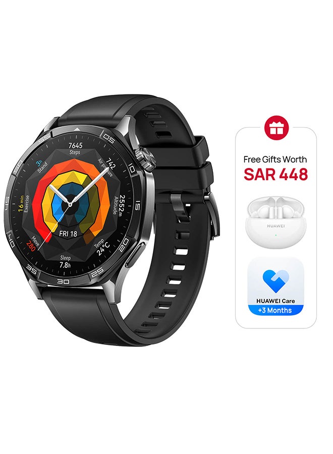 Watch GT 5 46mm Smartwatch, up to 14 Days Battery Life, All-new Running and Cycling Experience, Sharp-Edged Design Watch, Health Tracking, iOS and Android + FreeBuds 5i Earbuds Black 