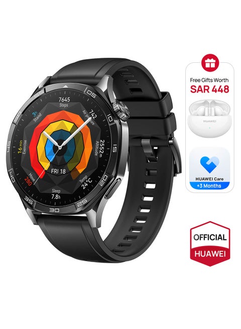 WATCH GT 5 46mm Smartwatch, up to 14 Days Battery Life, All-new Running and Cycling Experience, Sharp-Edged Design, iOS and Android + FreeBuds 5i Earbuds and Extra 3 Months Warranty Black