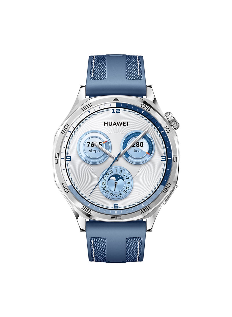 HUAWEI - WATCH GT 5 46mm Smartwatch, up to 14 Days Battery Life, All-new Running and Cycling Experience, Sharp-Edged Design, iOS and Android + FreeBuds 5i Earbuds and Extra 3 Months Warranty Blue - Image 1