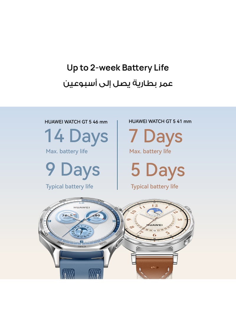 HUAWEI - WATCH GT 5 46mm Smartwatch, up to 14 Days Battery Life, All-new Running and Cycling Experience, Sharp-Edged Design, iOS and Android + FreeBuds 5i Earbuds and Extra 3 Months Warranty Blue - Image 1