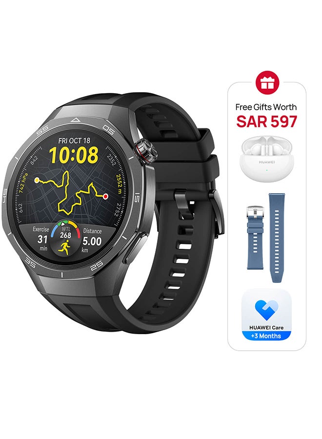 Watch GT 5 Pro 46mm Smartwatch, Sharp-Edged Design Watch, up to 14 Days Battery Life, Pro-level Sports, Health Tracking, iOS and Android + FreeBuds 5i Earbuds and Strap Black 