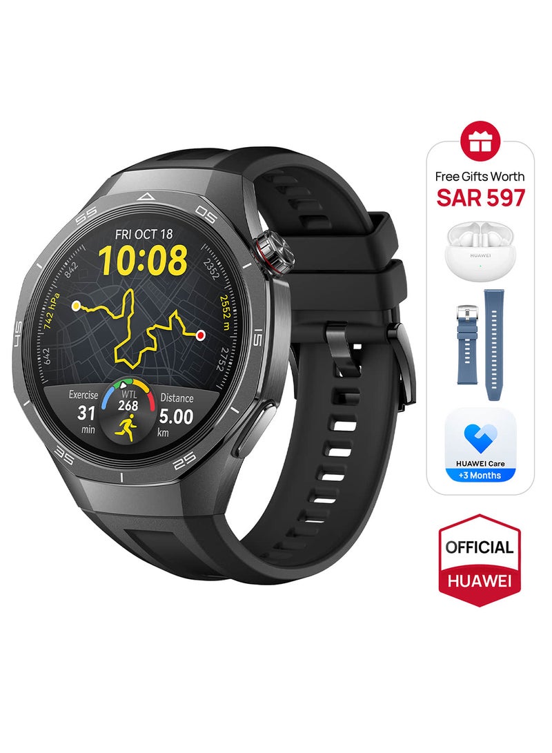 HUAWEI WATCH GT 5 Pro 46mm Smartwatch, Sharp-Edged Design Watch, up to 14 Days Battery Life, Pro-level Sports, iOS and Android + FreeBuds 5i Earbuds + Strap + Extra 3 Months Warranty Black  - Image 1
