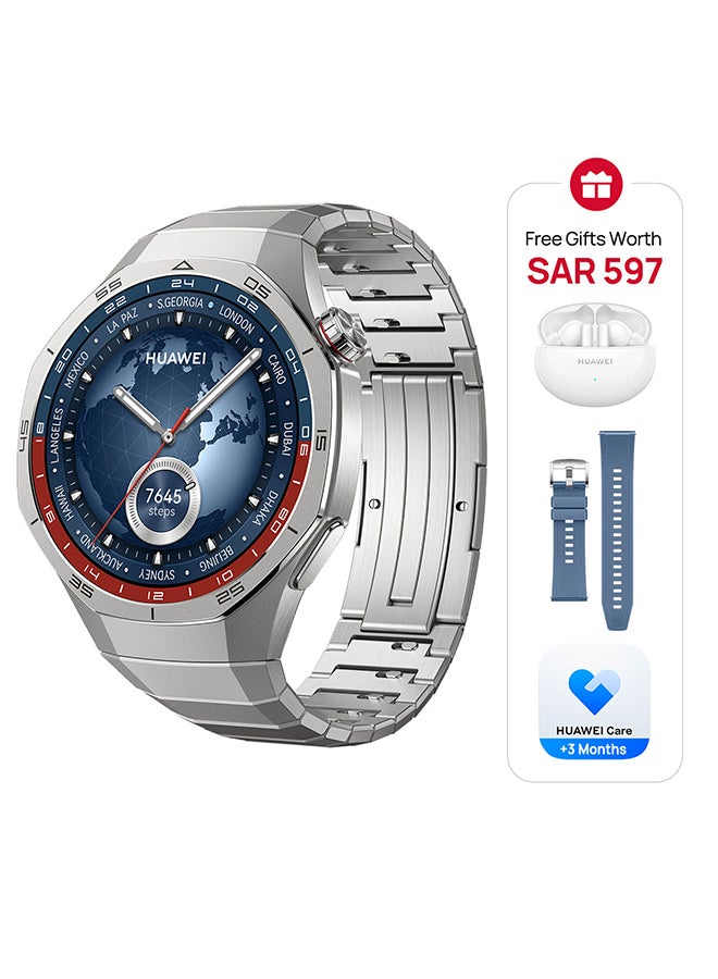 Watch GT 5 Pro 46mm Smartwatch, Sharp-Edged Design Watch, up to 14 Days Battery Life, Pro-level Sports, Health Tracking, iOS and Android + FreeBuds 5i Earbuds and Strap Titanium 