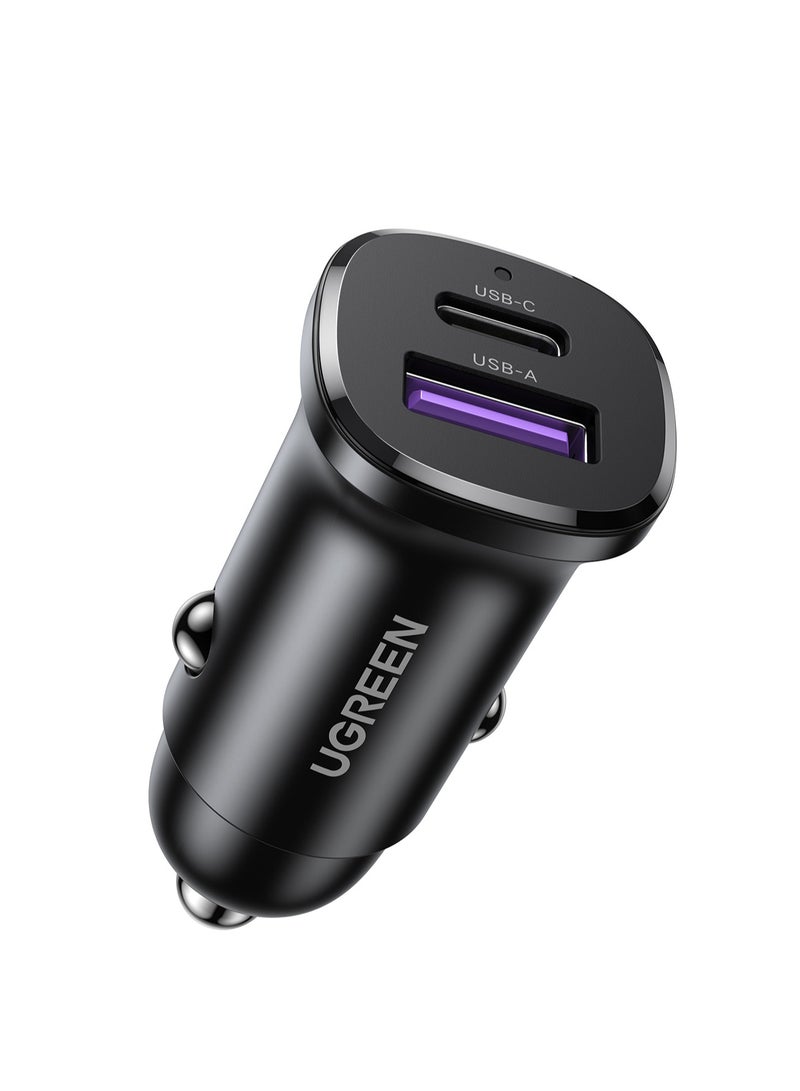 Ugreen 30W Car Charger Type C Dual Ports USB Car Adapter Fast Charging Fireproof Material USB A+ USB C Compatible With PD3.0 PPS QC4.0 iPhone 16 15 14 Pro Max Samsung Galaxy S23 S22 S21 Ultra Huawei Xiaomi Black - Image 1