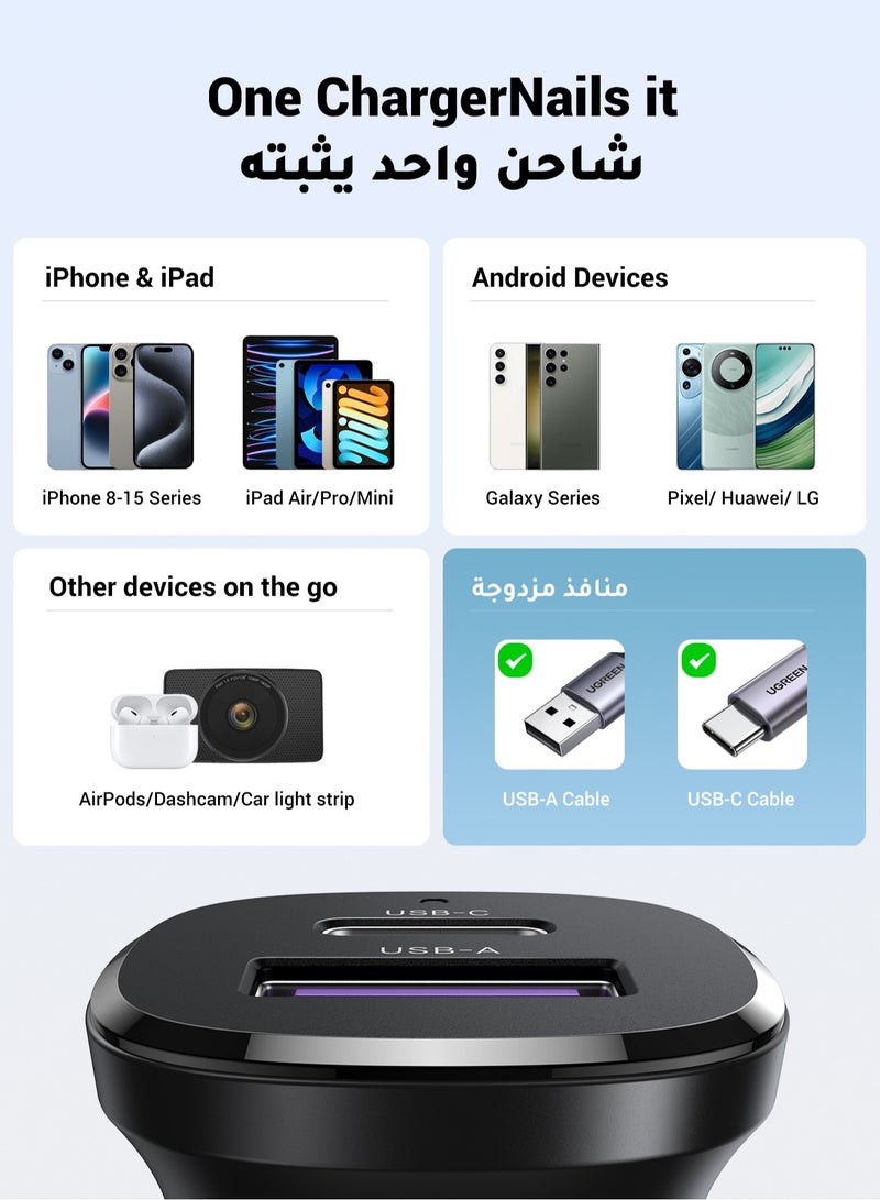 Ugreen 30W Car Charger Type C Dual Ports USB Car Adapter Fast Charging Fireproof Material USB A+ USB C Compatible With PD3.0 PPS QC4.0 iPhone 16 15 14 Pro Max Samsung Galaxy S23 S22 S21 Ultra Huawei Xiaomi Black - Image 5