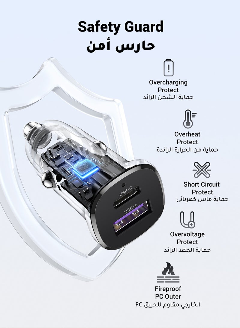 Ugreen 30W Car Charger Type C Dual Ports USB Car Adapter Fast Charging Fireproof Material USB A+ USB C Compatible With PD3.0 PPS QC4.0 iPhone 16 15 14 Pro Max Samsung Galaxy S23 S22 S21 Ultra Huawei Xiaomi Black - Image 4