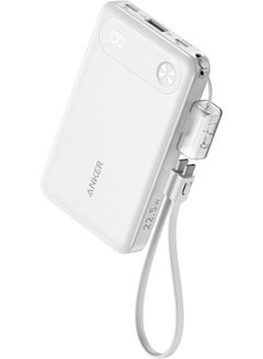 10000 mAh Power Bank, 10,000mAh Portable Charger with Built-in USB-C Cable and Lanyard, 22.5W Max Output with 2 USB-C and 1 USB-A Port, Battery Pack for iPhone 15/14, Galaxy S23, iPad, AirPods, and More White