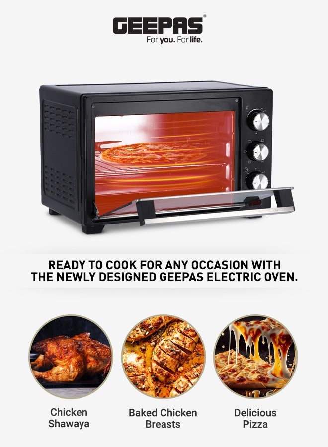 GEEPAS Electric Oven With Rotisserie, 6 Stages Heating Selector,4pcs High-Efficiency SS Heating Element, Grill Bake & Roast And Power Indicator Light, 60 Mins Timer & Shut Off Bell 25 L 1600 W GO34040 Black/Silver  - Image 2