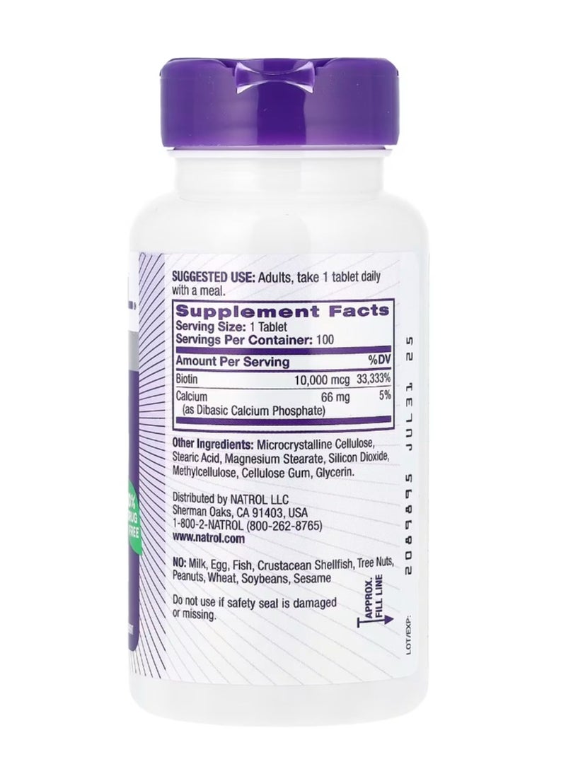 Natrol Beauty Biotin 10000 mcg - 100 Tablets - Image 2