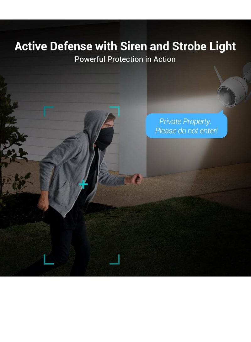 EZVIZ - H3C 2K+ 4mp Outdoor Security Camera Color Night Vision AI Detection Waving Hand Recognition Active Light And Siren Alarm IP67 Weatherproof Two Way Talk Ideal For Home Security - Image 1