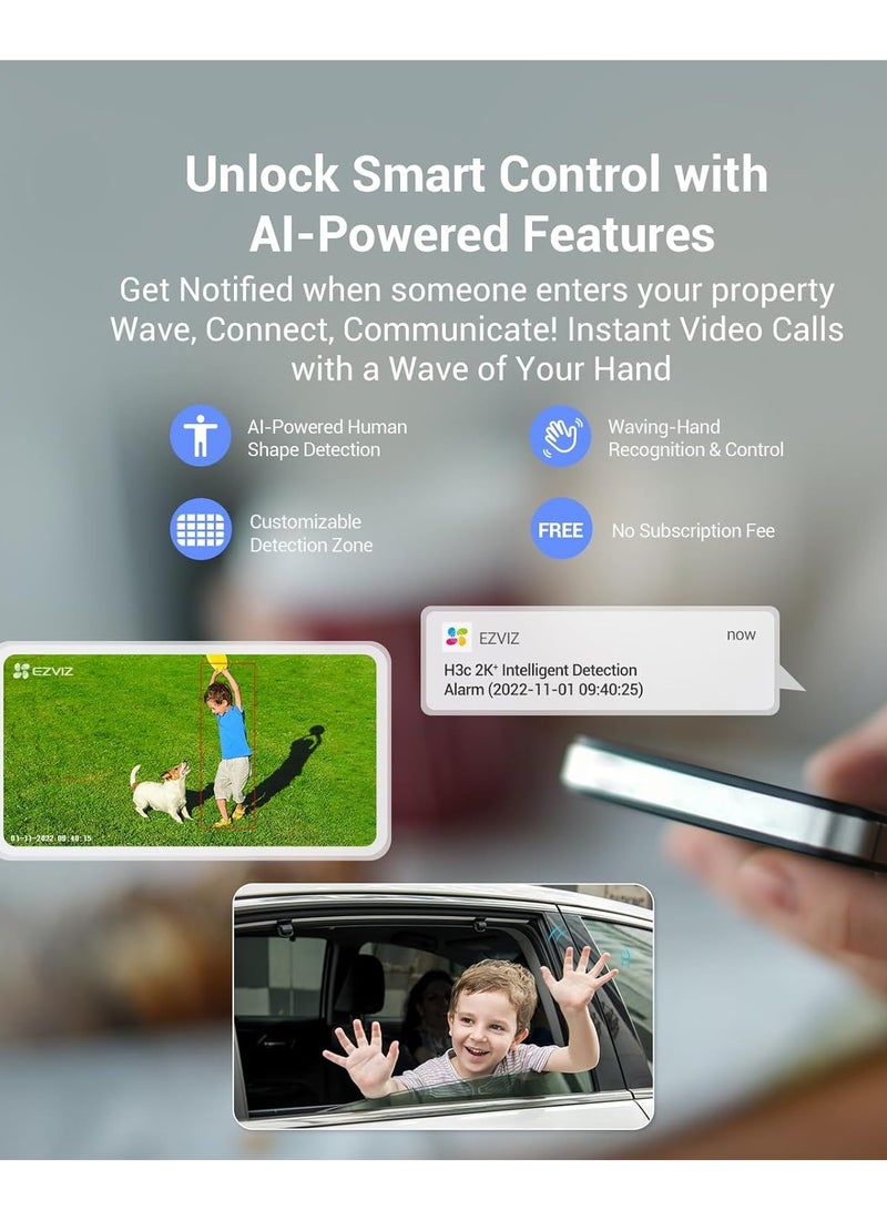 EZVIZ - H3C 2K+ 4mp Outdoor Security Camera Color Night Vision AI Detection Waving Hand Recognition Active Light And Siren Alarm IP67 Weatherproof Two Way Talk Ideal For Home Security - Image 1