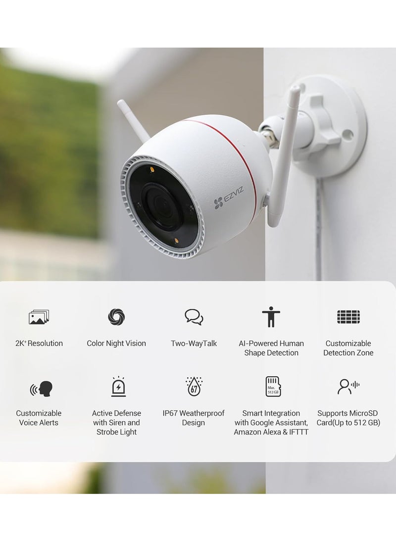 EZVIZ - H3C 2K+ 4mp Outdoor Security Camera Color Night Vision AI Detection Waving Hand Recognition Active Light And Siren Alarm IP67 Weatherproof Two Way Talk Ideal For Home Security - Image 1