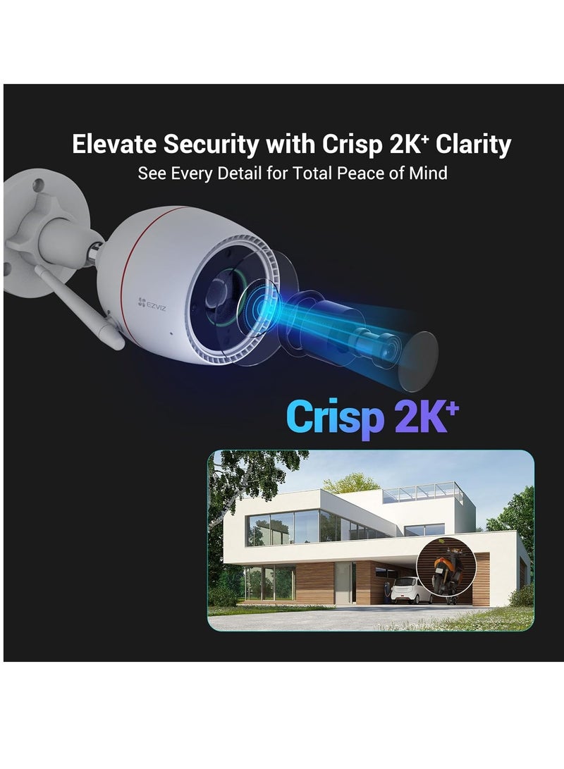 EZVIZ - H3C 2K+ 4mp Outdoor Security Camera Color Night Vision AI Detection Waving Hand Recognition Active Light And Siren Alarm IP67 Weatherproof Two Way Talk Ideal For Home Security - Image 1