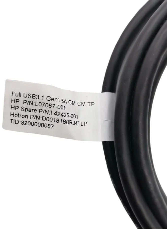 HP USB 3.1 Type-C Male to Male Gen1 5A CM-CM  Cable for HP P/N L07087-001 6Ft 1.8m 20V/5A BLACK - Image 1