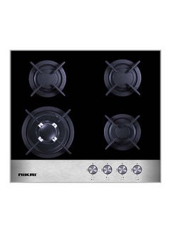 NIKAI Nikai 4 Burner 60CM Built-in Gas Hob, with 1 Triple Ring Burner, 8mm Thick Glass Surface, Metal Knob, NGH3002G Black  - Image 1