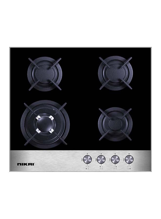 نيكاي Nikai 4 Burner 60CM Built-in Gas Hob, with 1 Triple Ring Burner, 8mm Thick Glass Surface, Metal Knob, NGH3002G Black  - Image 1